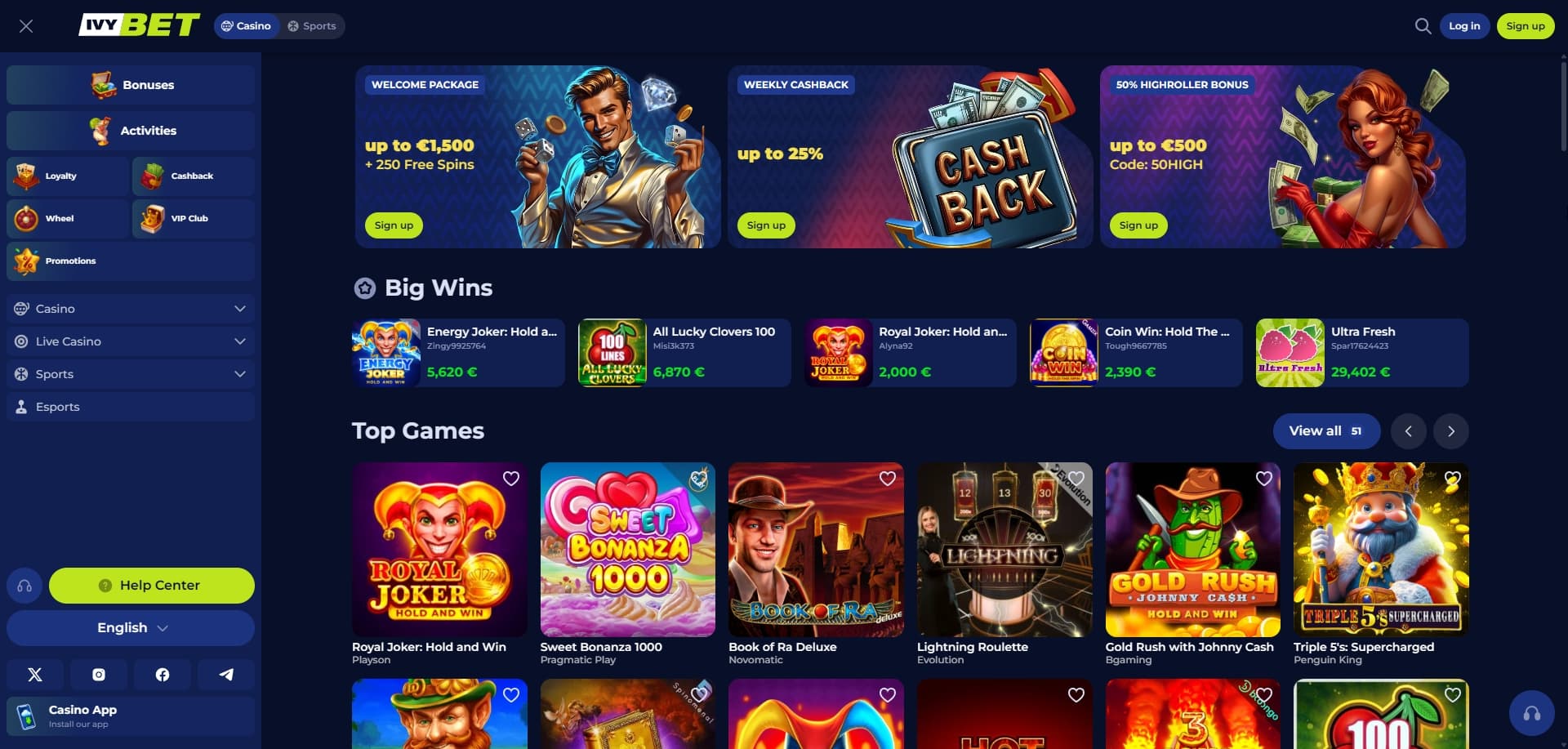 IvyBet IO 홈페이지