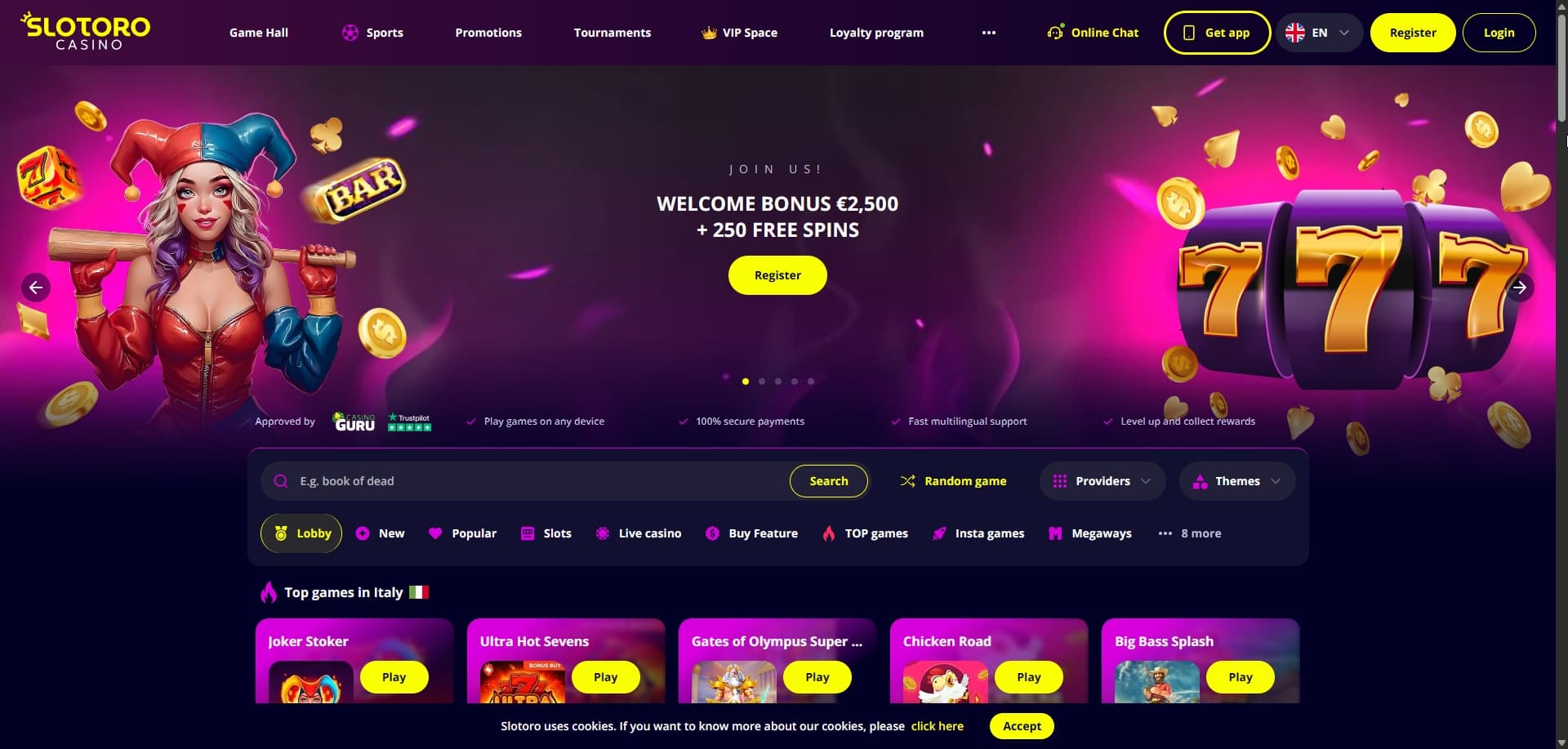 Slotoro 홈페이지