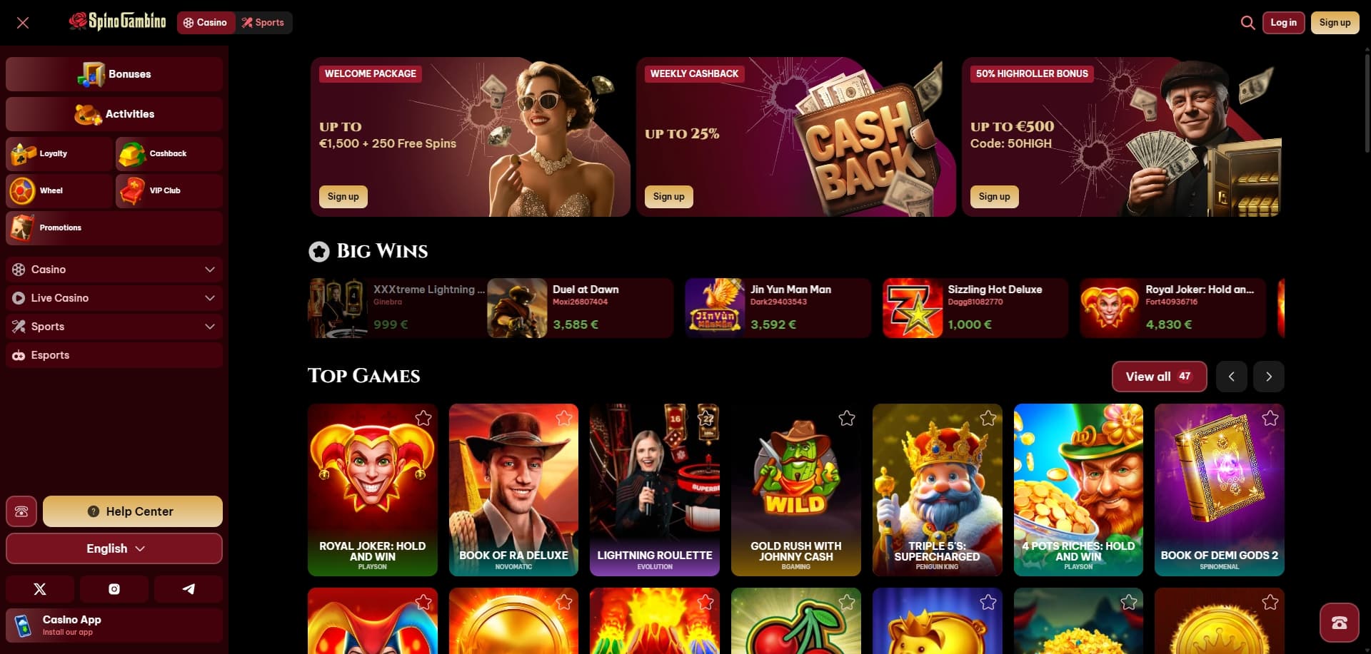 SpinoGambino 홈페이지